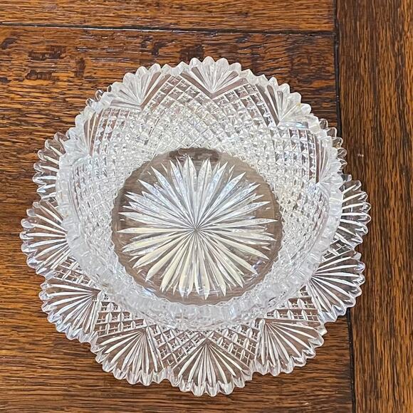 Vintage Etched Crystal Bowl and Plate, Sawtooth Scalloped Edge, Set of 2 - Picture 4 of 8